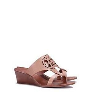 TORY BURCH Zoey Wedge Slide Sandal Slip On Mule Shoes Size 9 Beige VACATION